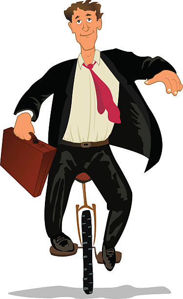 gleichgewicht - unicycle cycling balance businessman stock-grafiken, -clipart, -cartoons und -symbole