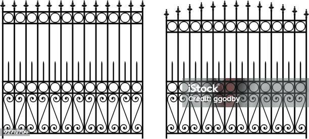 Kute Żelazo Ogrodzenia Wektor - Stockowe grafiki wektorowe i więcej obrazów Ogrodzenie - Granica - Ogrodzenie - Granica, Żelazo, Gotyk