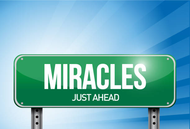 ilustraciones, imágenes clip art, dibujos animados e iconos de stock de milagros camino sign ilustración diseño sobre un fondo de cielo - milagro evento religioso