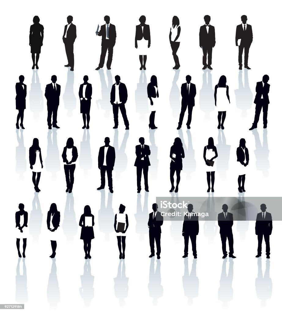 Businesspeople silhouettes Large set of black and white silhouettes with shadows. Businesspeople: men and women. In Silhouette stock vector