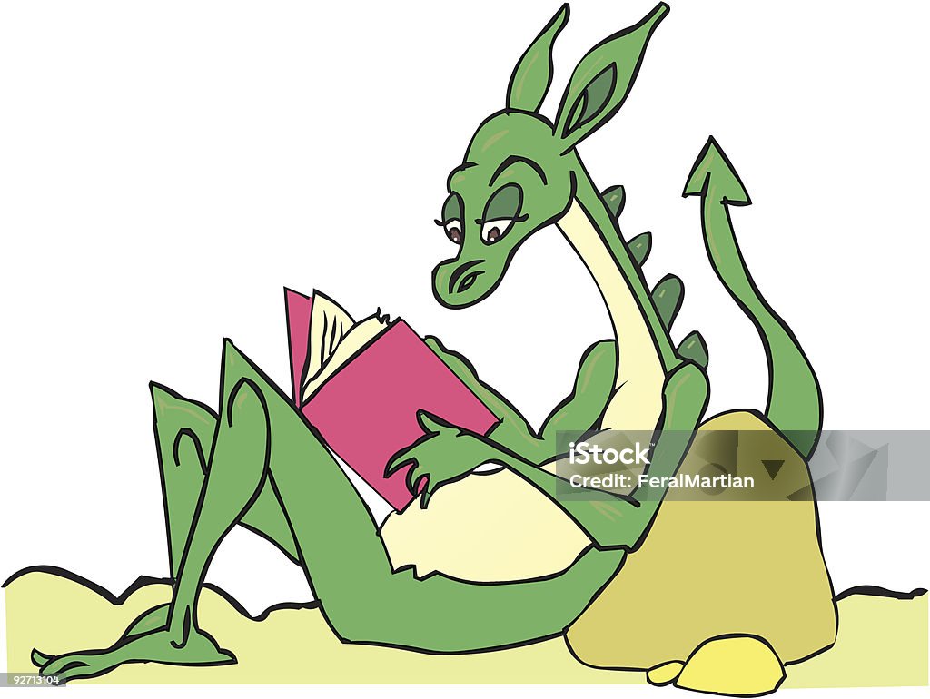 Dragon legge un libro - arte vettoriale royalty-free di Drago - Personaggio fantastico