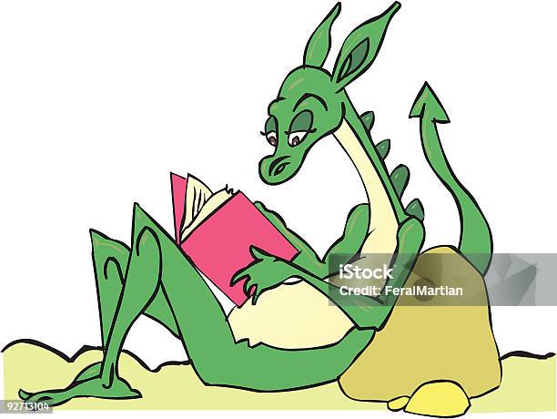 Dragon Legge Un Libro - Immagini vettoriali stock e altre immagini di Drago - Personaggio fantastico - Drago - Personaggio fantastico, Fumetto - Creazione artistica, Animale