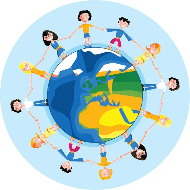 Vector illustration of Children World Europe Africa