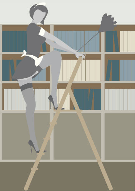 Sexy maid on ladder vector art illustration