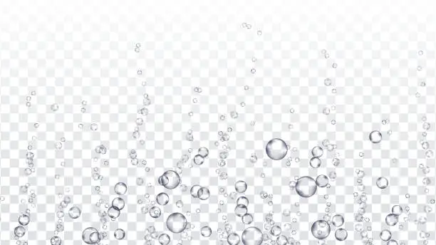 Vector illustration of Underwater Bubbles Transparent Vector. Water Pure Water Droplets Condensed. Effervescent Medicine. Isolated On Transparent Background Realistic Illustration