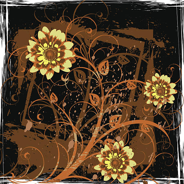grunge ramki i kwiaty dekoracje - scroll shape flower floral pattern grunge stock illustrations