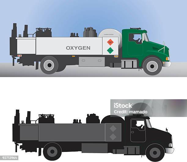 Lkw Mit Fahrer Sauerstoff Gas Stock Vektor Art und mehr Bilder von Anhänger - Anhänger, Arbeiten, Ausrüstung und Geräte