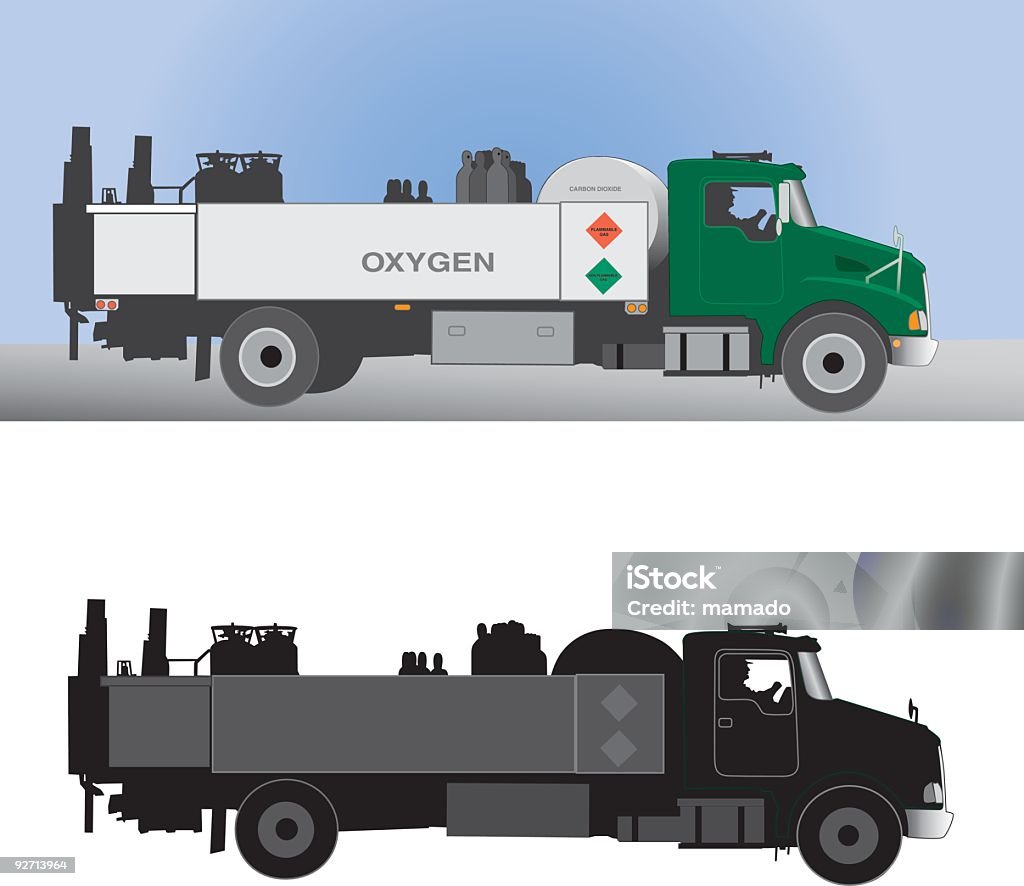 Camion de livraison avec chauffeur: Oxygène, gaz - clipart vectoriel de Affaires libre de droits