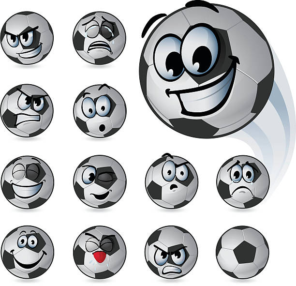 ilustraciones, imágenes clip art, dibujos animados e iconos de stock de pelota de fútbol emoticons - cheesy grin illustrations