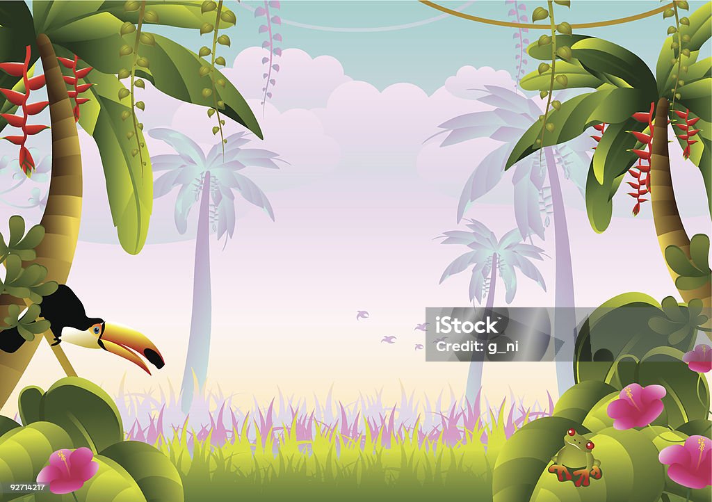 Tropical jungle with macaw - Royalty-free Regenwoud vectorkunst