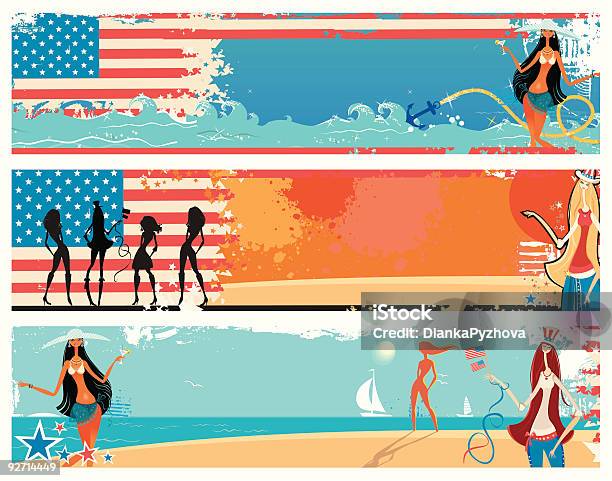 Vetores de Banners De Patriota Americano Férias e mais imagens de 4 de Julho - 4 de Julho, Big Island - Ilhas do Havaí, Abstrato
