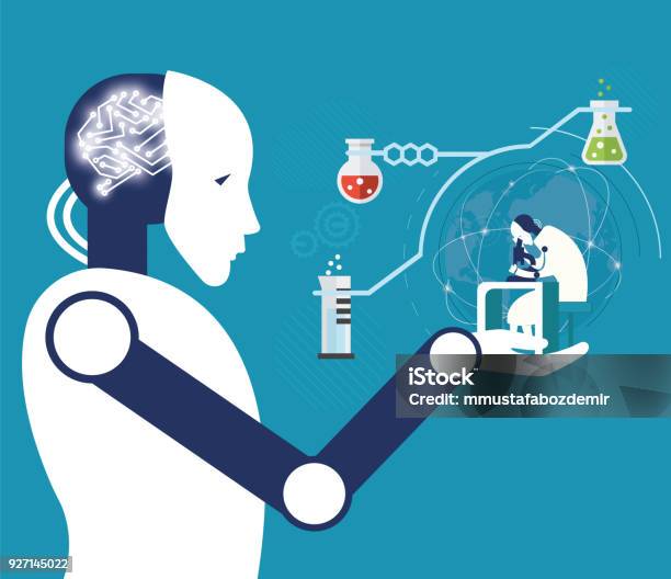 Robots Et Étudeillustration Médicale Vecteurs libres de droits et plus d'images vectorielles de Intelligence artificielle - Intelligence artificielle, Médicament, Santé et médecine