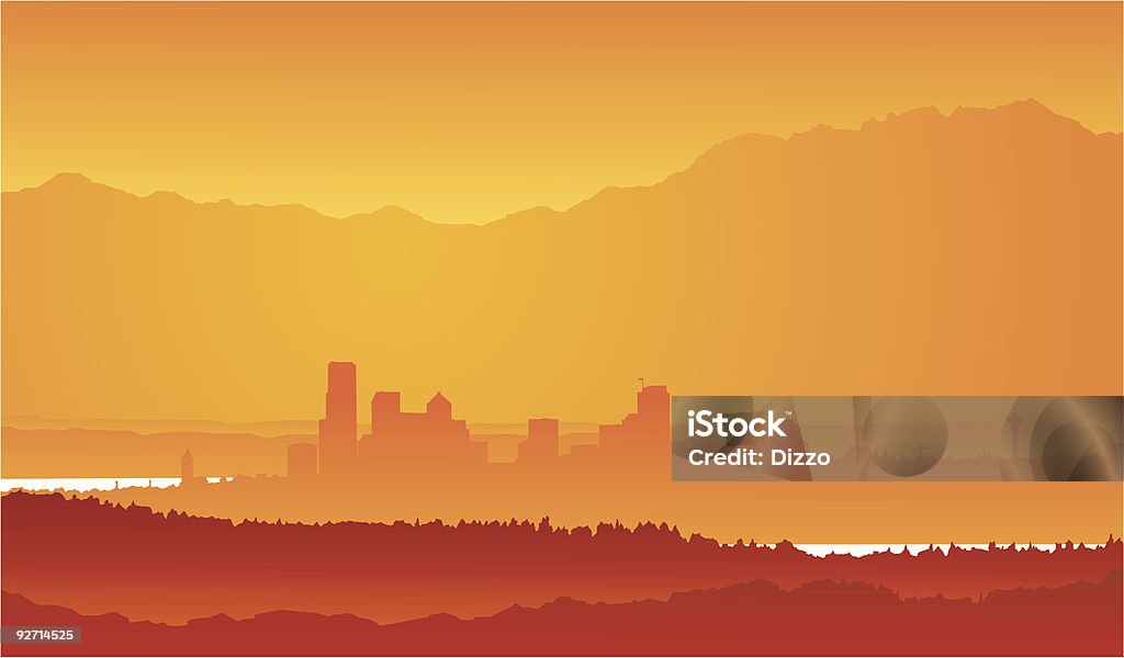 Vector-Seattle Skyline de afar - Royalty-free Seattle arte vetorial