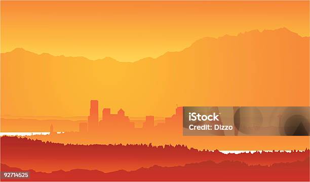 Векторсиэтл Skyline От Afar — стоковая векторная графика и другие изображения на тему Сиэтл - Сиэтл, Жар - температура, Большой город