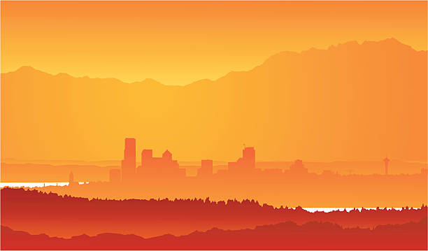 Vector - Seattle Skyline from afar vector art illustration