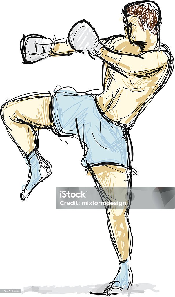 Kick Box Drawing Kickboxer Sketch Stock Illustration - Download Image Now - Boxing ...