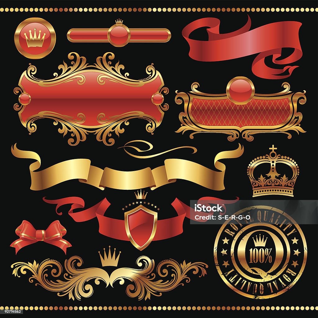Set di elemento di design royal golden - arte vettoriale royalty-free di Antico - Vecchio stile