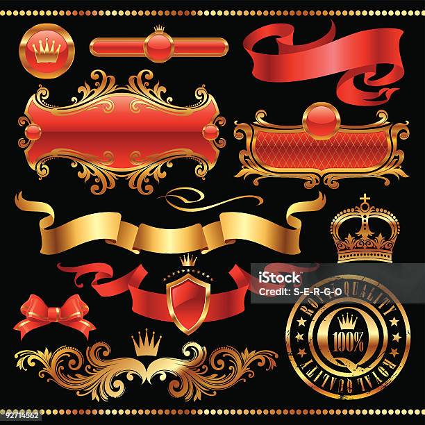 Set Di Elemento Di Design Royal Golden - Immagini vettoriali stock e altre immagini di Antico - Vecchio stile - Antico - Vecchio stile, Arabesco - Motivo ornamentale, Blasone