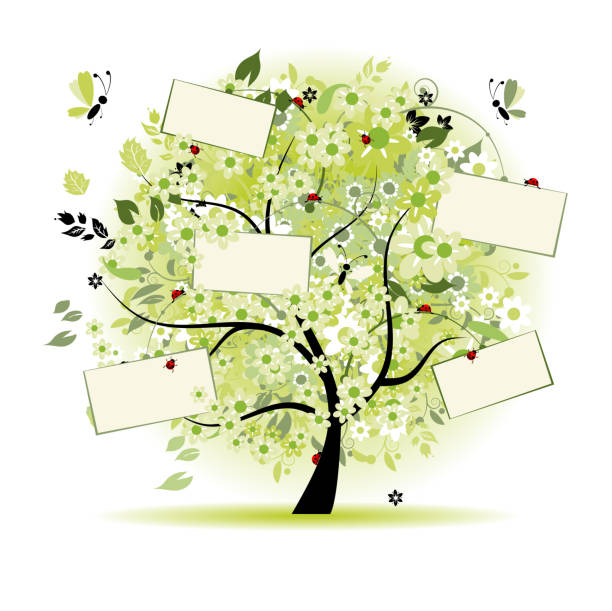 Vector illustration of a tree with floral cards for text vector art illustration