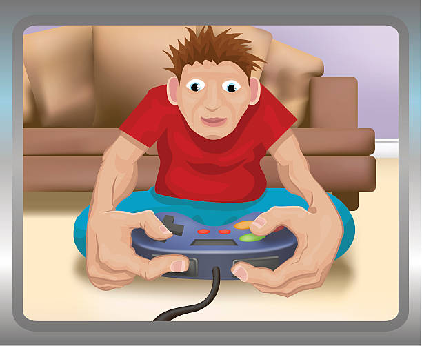 ilustrações de stock, clip art, desenhos animados e ícones de brincando na consola de jogos - video game gamer ps2 technology