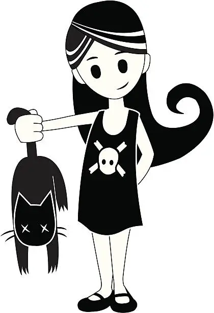 Vector illustration of Cute girl with dead cat