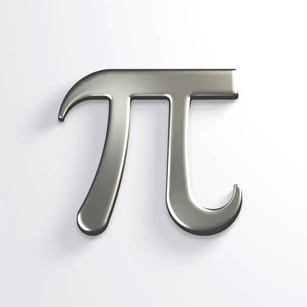 Photo of Pi Number Silver Mathematical Symbol. 3D Render Illustration