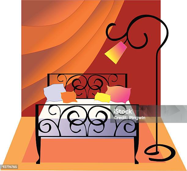 Ilustración de Dormitorio y más Vectores Libres de Derechos de Cama - Cama, Cojín, Color - Tipo de imagen