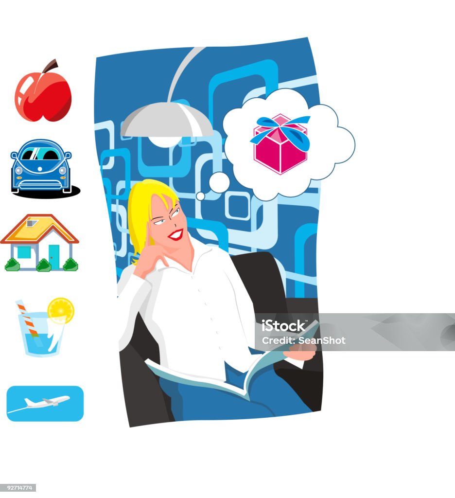 cartoon woman with thought bubble of gift  Admiration stock vector