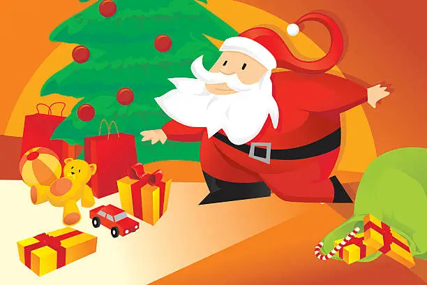 Vector illustration of Santa claus presents