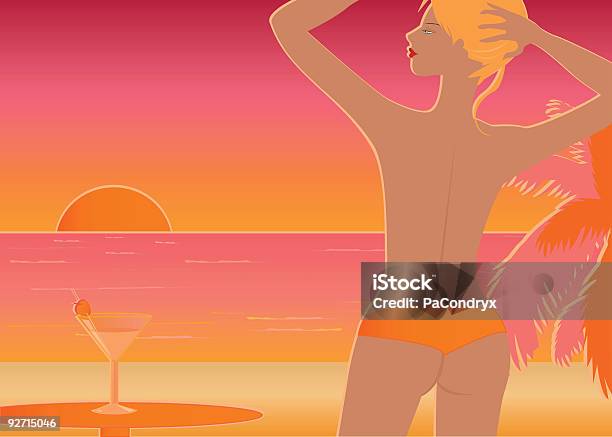 Ilustración de Atardecer En La Playa y más Vectores Libres de Derechos de Playa - Playa, Sin camisa, Adulto