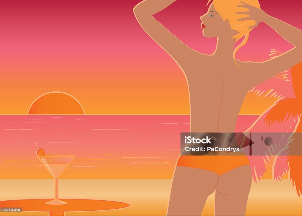 Spiaggia di tramonto - arte vettoriale royalty-free di A petto nudo