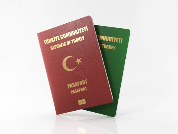 istock Red And Green Turkish Passport Pair On White Background 927152428