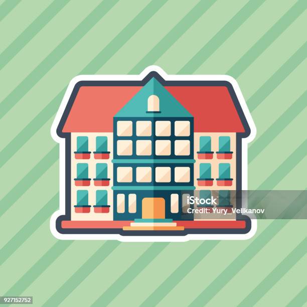 City Hotel Sticker Flat Icon With Color Background Stock Illustration - Download Image Now