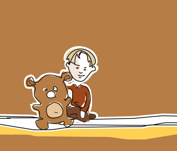 Ragazzo bambino con orsetto - illustrazione arte vettoriale