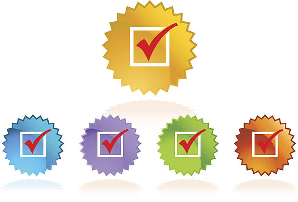 клетка для галочки звездами - checkbox check mark gold correct stock illustrations