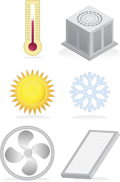 Silver Heating and Cooling Icons vector art illustration