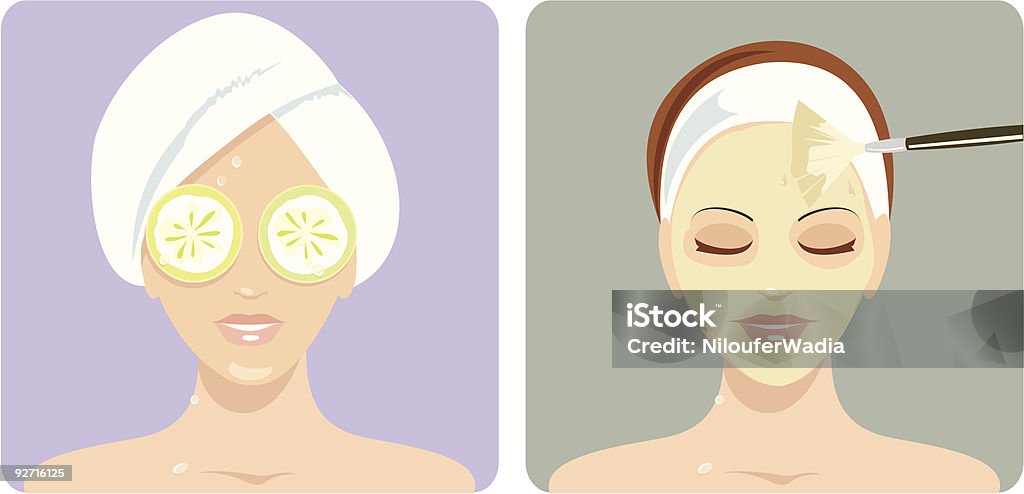 Mulher desfruta de tratamentos de Beleza - Royalty-free Máscara Facial arte vetorial