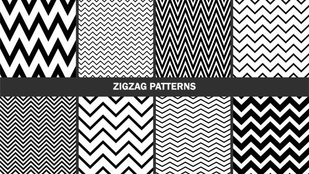 illustrazioni stock, clip art, cartoni animati e icone di tendenza di set di motivi a zig-zag / grafica elegante sfondi vettoriali senza soluzione di continuità / modelli classici - zigzag