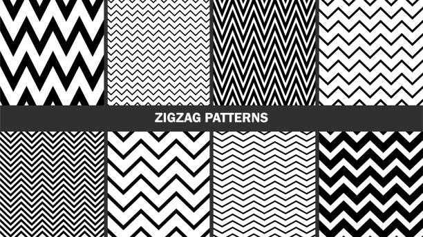 ilustrações, clipart, desenhos animados e ícones de conjunto de padrões em zigue-zague / graphic fundos elegante vetor sem costura / clássico padrões - striped single line in a row backgrounds