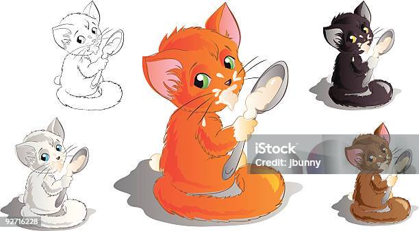 Kitten With Spoon Stock Illustration - Download Image Now - Animal, Beige, Black Color