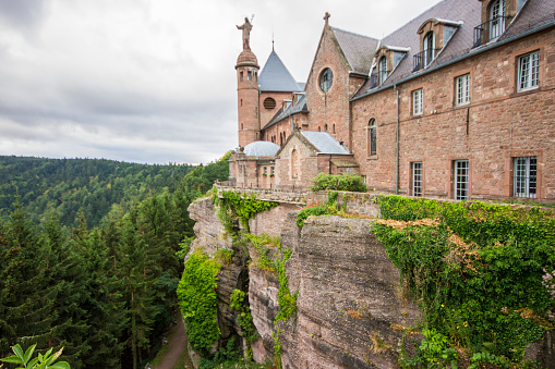 Dramatic view of the Mont Sainte-Odile and Hohenbourg Abbey in Alsace, Grand Est, France