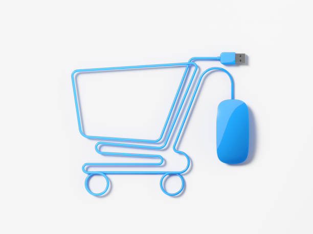 Blue Mouse Cable Forming A Shopping Cart Symbol On White Background