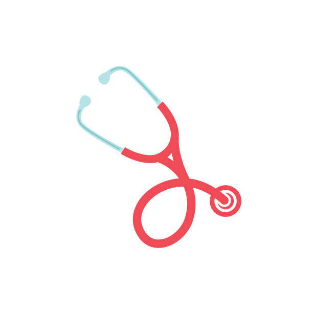 ilustrações, clipart, desenhos animados e ícones de medicina e saúde estetoscópio ícone em design plano estilo - estetoscópio
