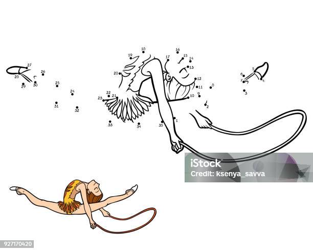 Numbers Game The Gymnast With A Rope Stock Illustration - Download Image Now - Competition, Connect the Dots, Cartoon