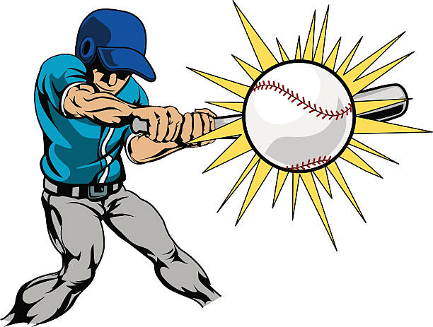 иллюстрация бейсболист ударяя мячом - baseballs baseball athlete ball stock illustrations