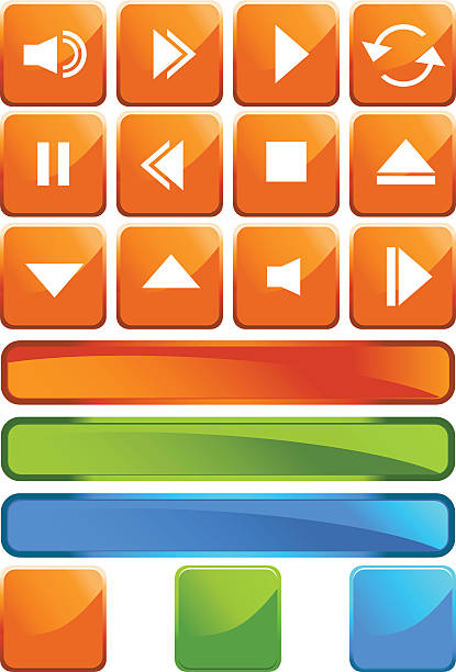 ilustrações, clipart, desenhos animados e ícones de botões de multimídia: praça conjunto plana - dvd player computer icon symbol icon set