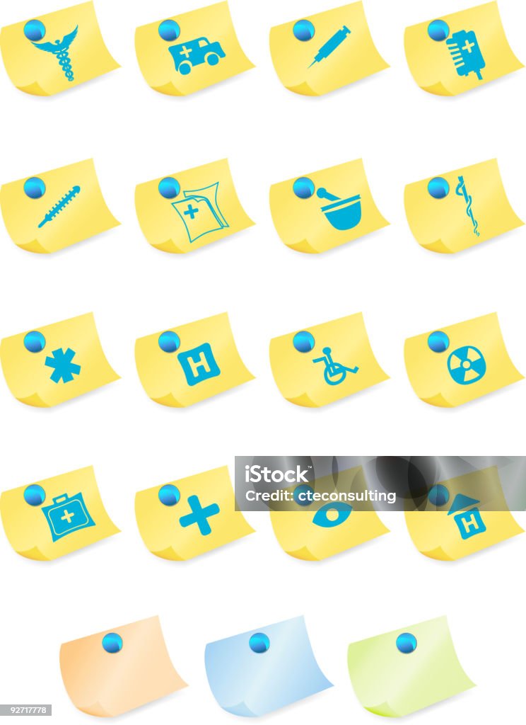 Sticky Note Med Medical Plus Icons Sticky Notes Style Stock Illustration - Download ...