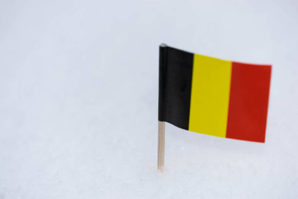istock Belgium made from paper with brown toothpick on white snow background. 927182632