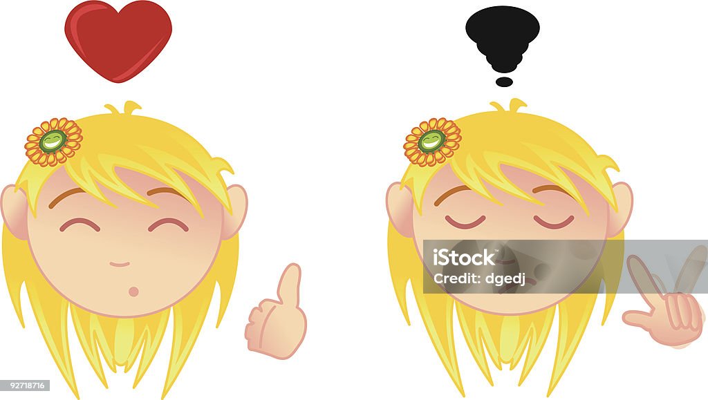 yes and no blond girl who say yes and no. Separated layers in illustrator. Black Color stock vector