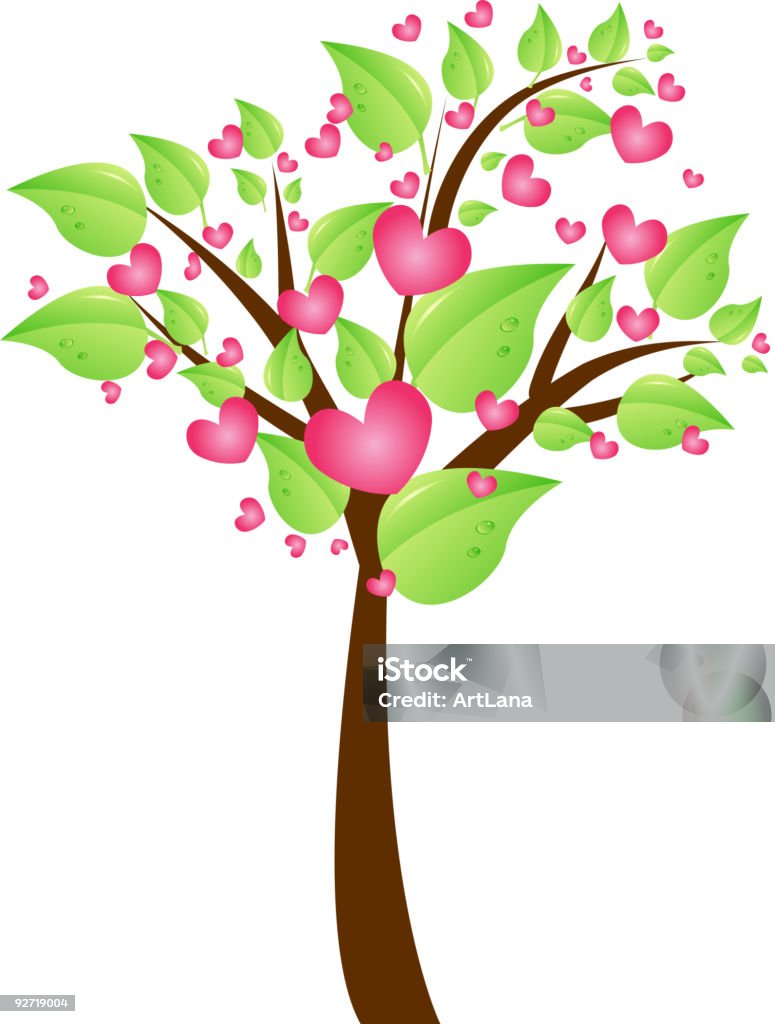 ヴァレンティーヌ木や葉っぱのハート - しずくのロイヤリティフリーベクトルアート